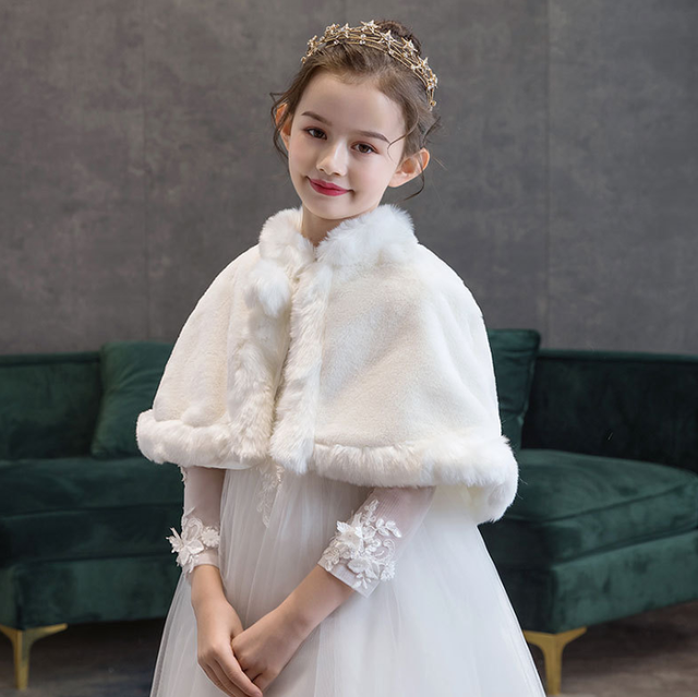 For 2 4 8 10 12 Yrs Girls Warm Ivory Bolero Winter Princess Jacket Children  Soft Faux Fur Wraps Shawls For Wedding Accessories - AliExpress